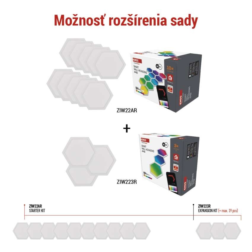 GoSmart LED svietidlo Hexagon, rozširujúca sada, 3 časti, 1,8W, RGBIC stmievateľné, WiFi