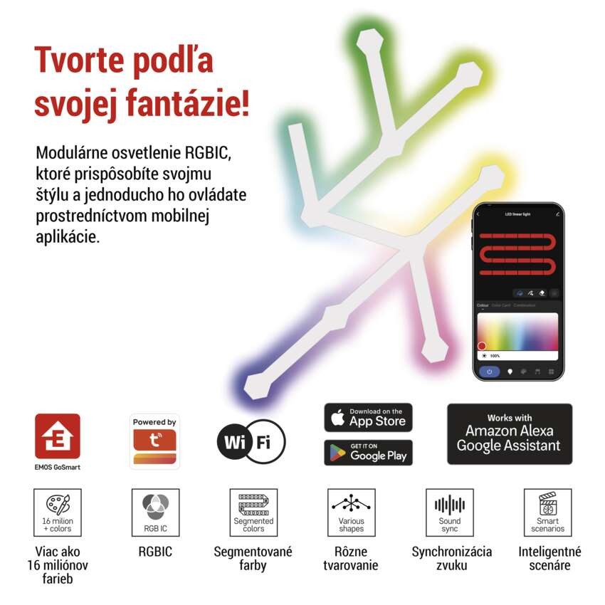 GoSmart LED svietidlo Lines white, 9 dielov, 34 W, RGBIC stmievateľné, WiFi