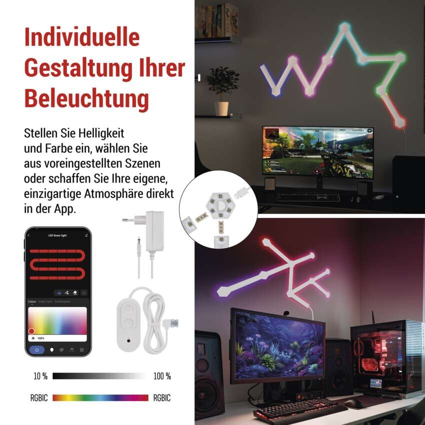 GoSmart LED-Leuchte Lines weiß, 9 Teile, 34 W, RGBIC dimmbar, WiFi