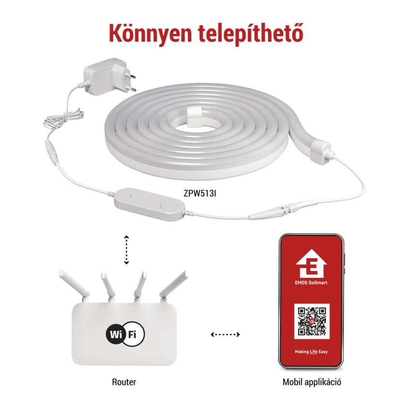 GoSmart Rugalmas LED szalag NEON fehér, 5 m, 33 W, RGBIC dimmelhető, WiFi