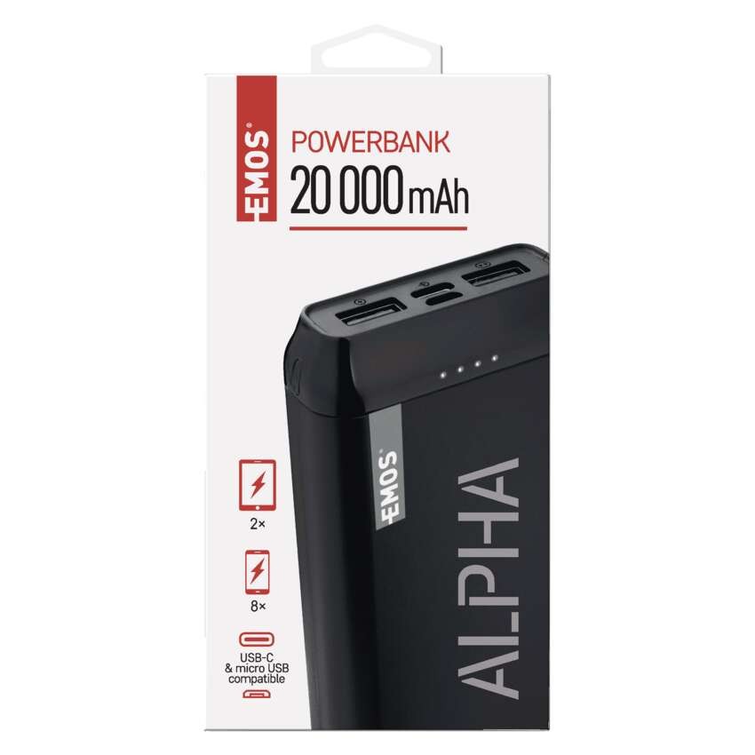 Powerbanka EMOS Alpha 20, 20000 mAh, černá + kabel USB-C