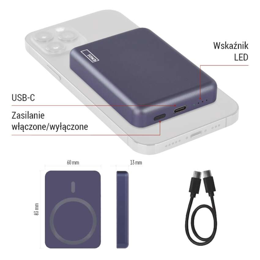 Powerbank EMOS WI 522, 5 000 mAh, 20 W+Wireless, future dusk