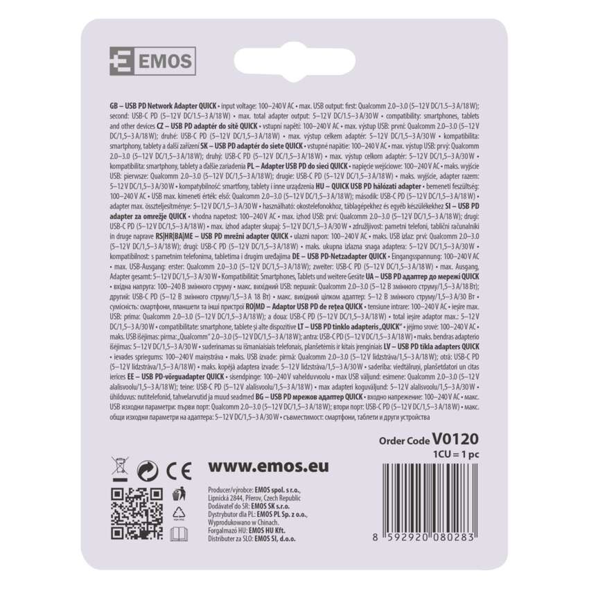 Univerzální USB adaptér PD do sítě 1,5–3,0A (30W) max.