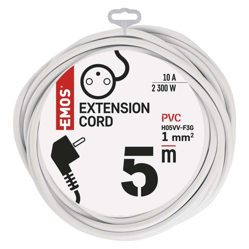 Predlžovací kábel 5 m / 1 zásuvka / biely / PVC / 1 mm2