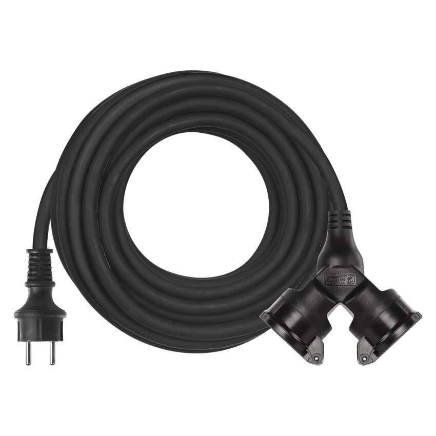 Vonkajší predlžovací kábel 10 m / 2 zásuvky / čierny / guma / 230 V / 1,5 mm2