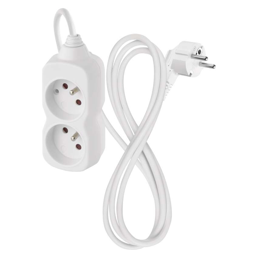 Przedłużacz 1,4 m / 2 gniazda / biały / PVC / 1 mm2