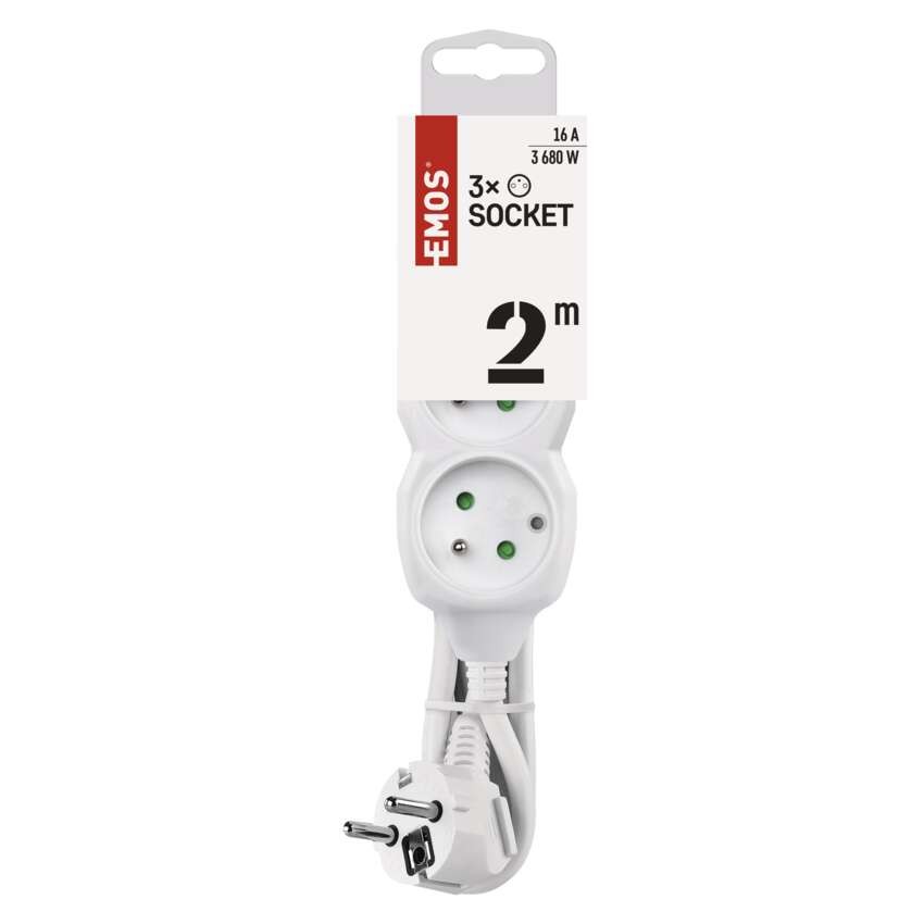 Predlžovací kábel 2 m / 3 zásuvky / biely / PVC / 1 mm2