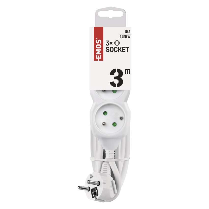 Predlžovací kábel 3 m / 3 zásuvky / biely / PVC / 1 mm2