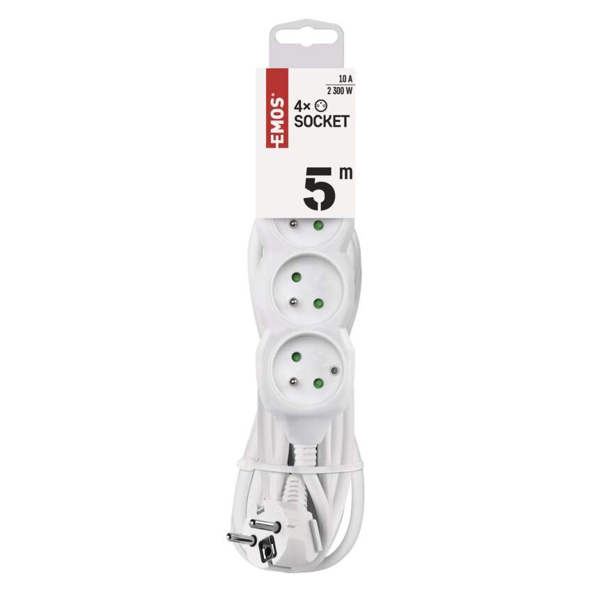 Predlžovací kábel 5 m / 4 zásuvky / biely / PVC / 1 mm2