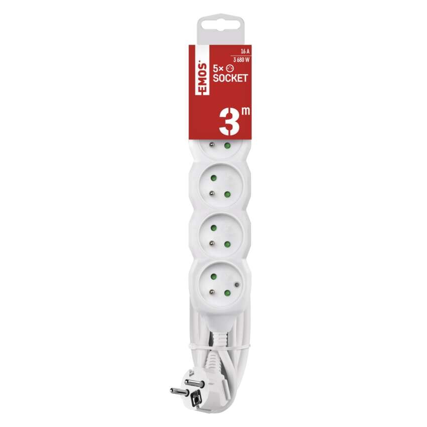 Predlžovací kábel 3 m / 5 zásuviek / biely / PVC / 1,5 mm2