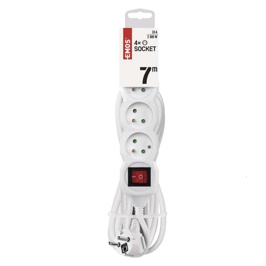 Predlžovací kábel 7 m / 4 zásuvky / s vypínačom / biely / PVC / 1 mm2
