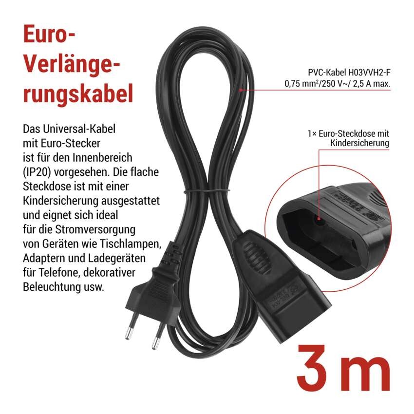 Verlängerungskabel – 3 m, schwarz