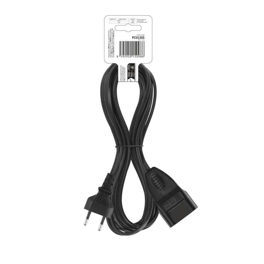Dvojžilový pohyblivý prívod 5 m / 1 zásuvka / čierny / PVC / 0,75 mm2