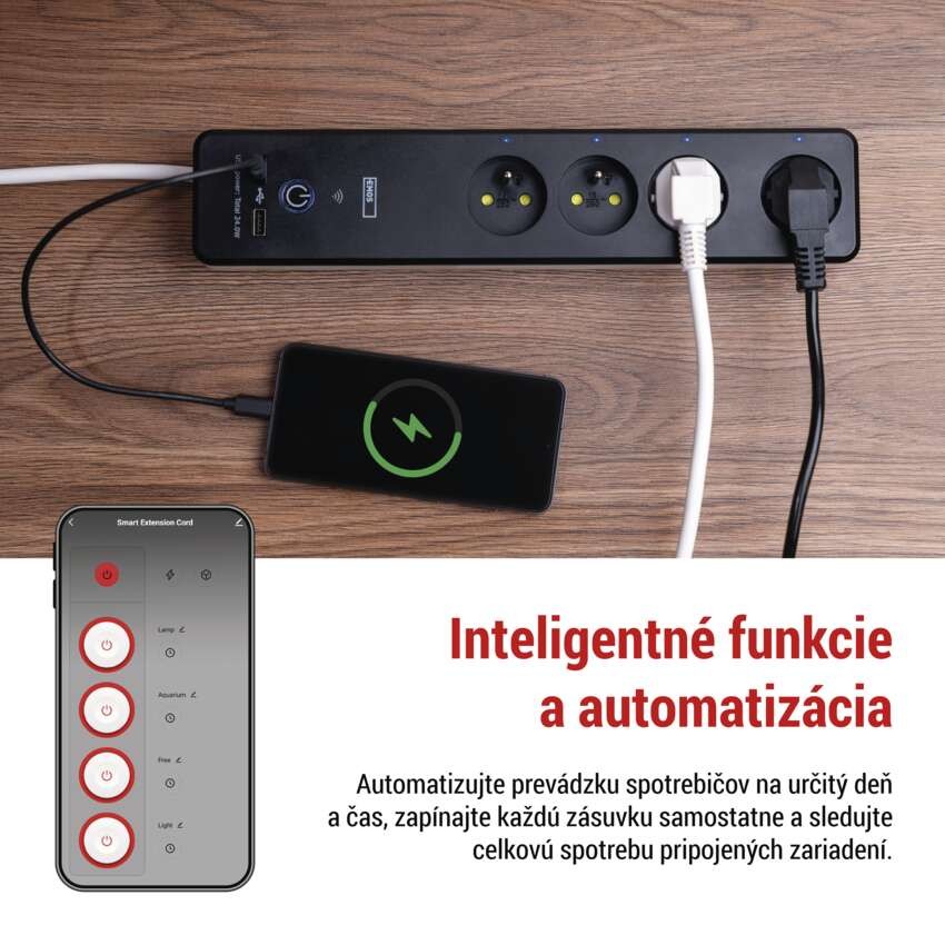 GoSmart predlžovací kábel 2 m / 4 zásuvky / s vyp. / s USB / biely-čierny / PVC / 1,5 mm2