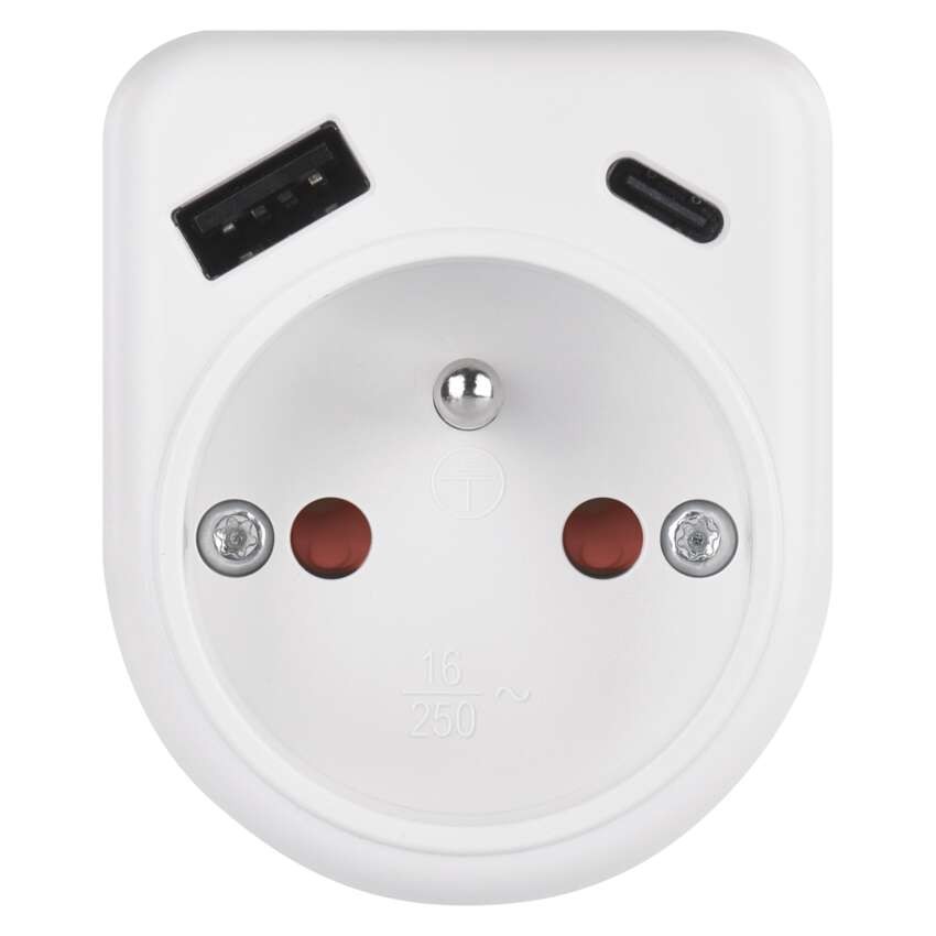 Rozbočovacia zásuvka 1×, 1×USB-A+1×USB-C, biela