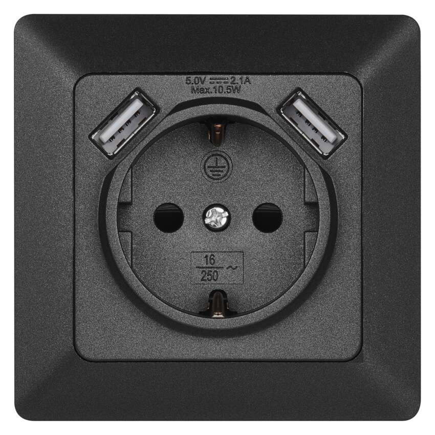 Lizdas su USB 2,1 A maks., antracito spalvos 