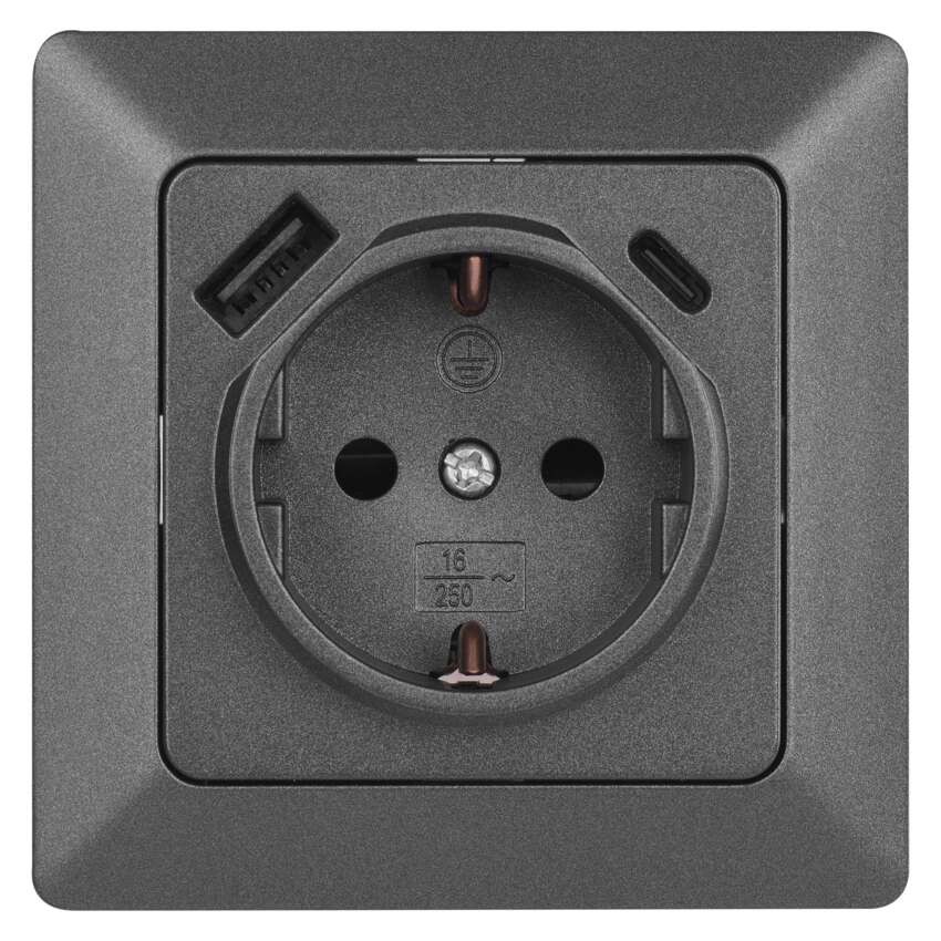 Lizdas su USB-A+C 2,1 A maks., antracito spalvos