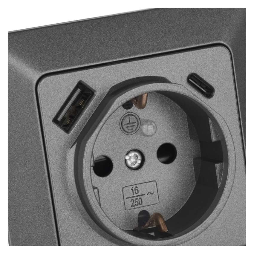 Lizdas su USB-A+C 2,1 A maks., antracito spalvos