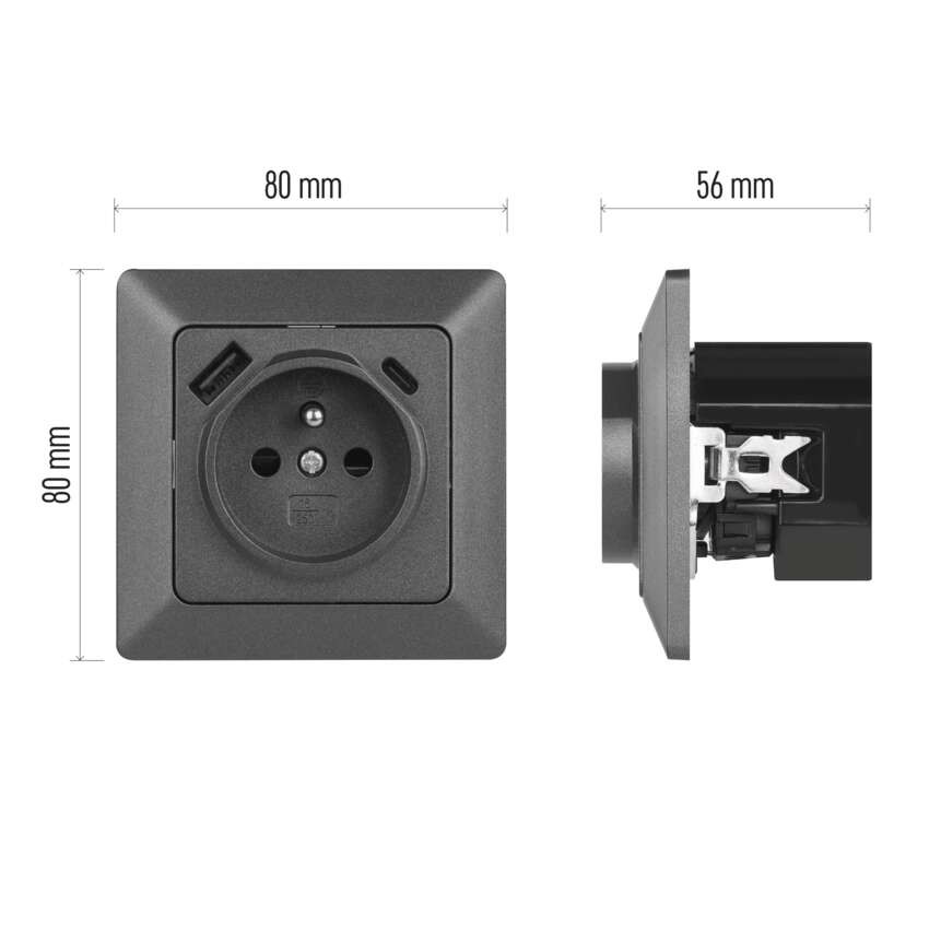Zásuvka s USB-A+USB-C, antracit