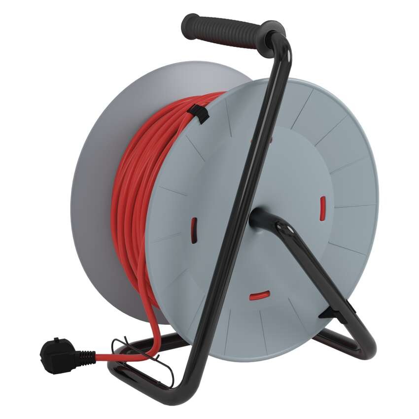 Predlžovací kábel na bubne 50 m / pevný stred / 4 zásuvky / červený / PVC / 230 V / 1,5mm2