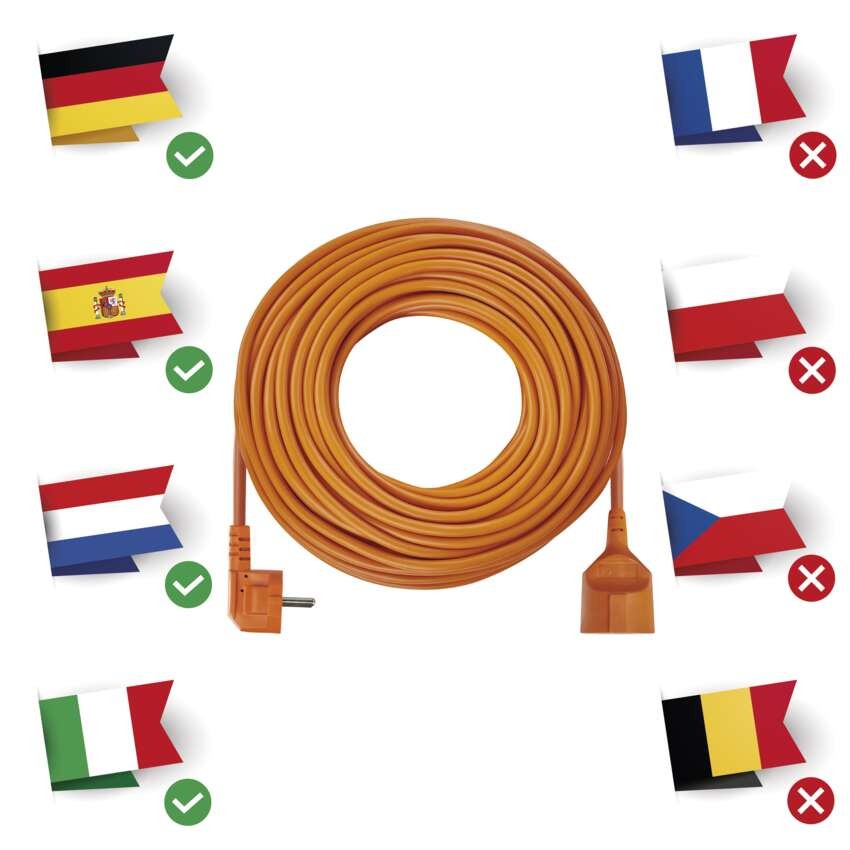 Ilgintuvas 30 m / 1 lizdas / oranžinis / PVC / 250 V / 1,5 mm2 