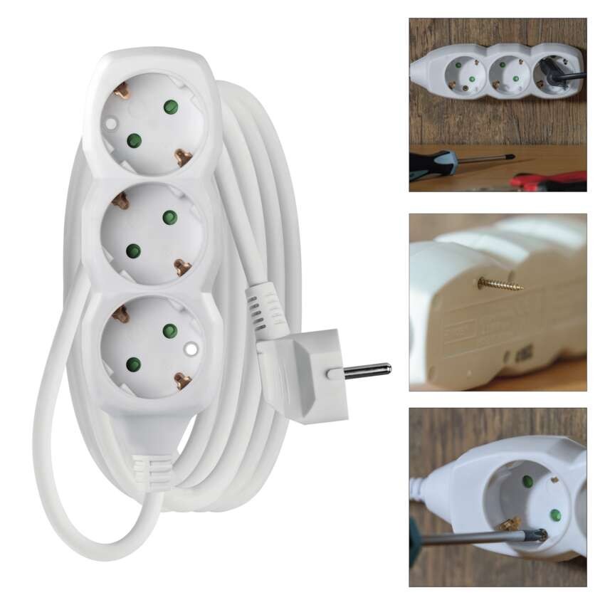 Hosszabbító 3 m / 3 aljzat / fehér / PVC / 1,5 mm2