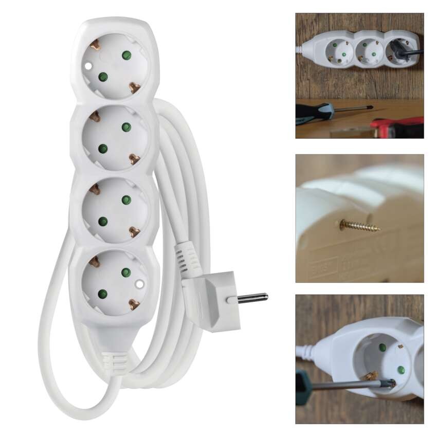 Hosszabbító 3 m / 4 aljzat / fehér / PVC / 1,5 mm2