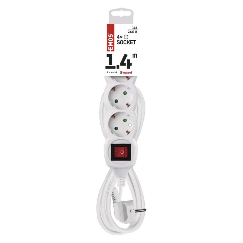 Hosszabbító 1,4 m  /  4 aljzat  /  fehér  /  PVC  /  1 mm2