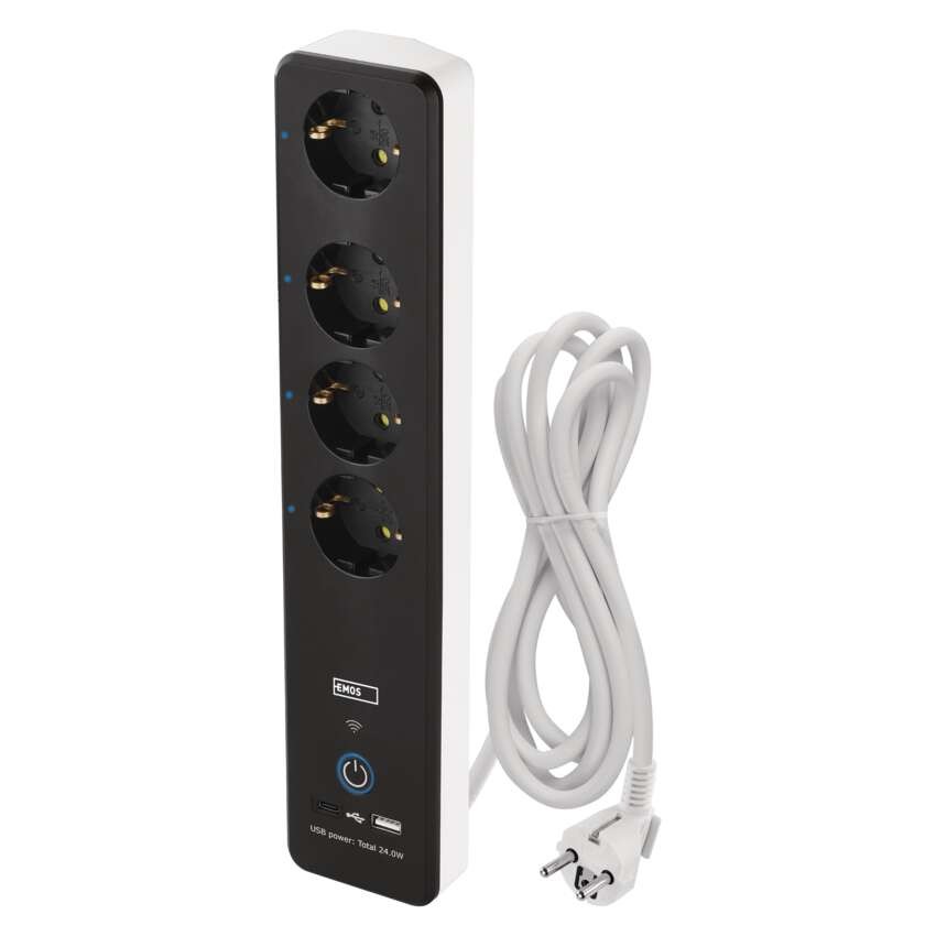 GoSmart Okos hosszabbító-elosztó 2 m/4 konnektorral/kapcs./PVC/USB-vel és wifivel/1,5 mm2