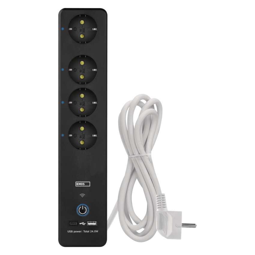 GoSmart Okos hosszabbító-elosztó 2 m/4 konnektorral/kapcs./PVC/USB-vel és wifivel/1,5 mm2