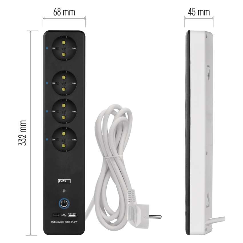 GoSmart Okos hosszabbító-elosztó 2 m/4 konnektorral/kapcs./PVC/USB-vel és wifivel/1,5 mm2
