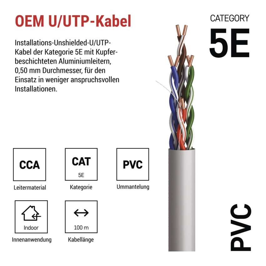 Datenkabel UTP CAT 5E PVC CCA, 100m