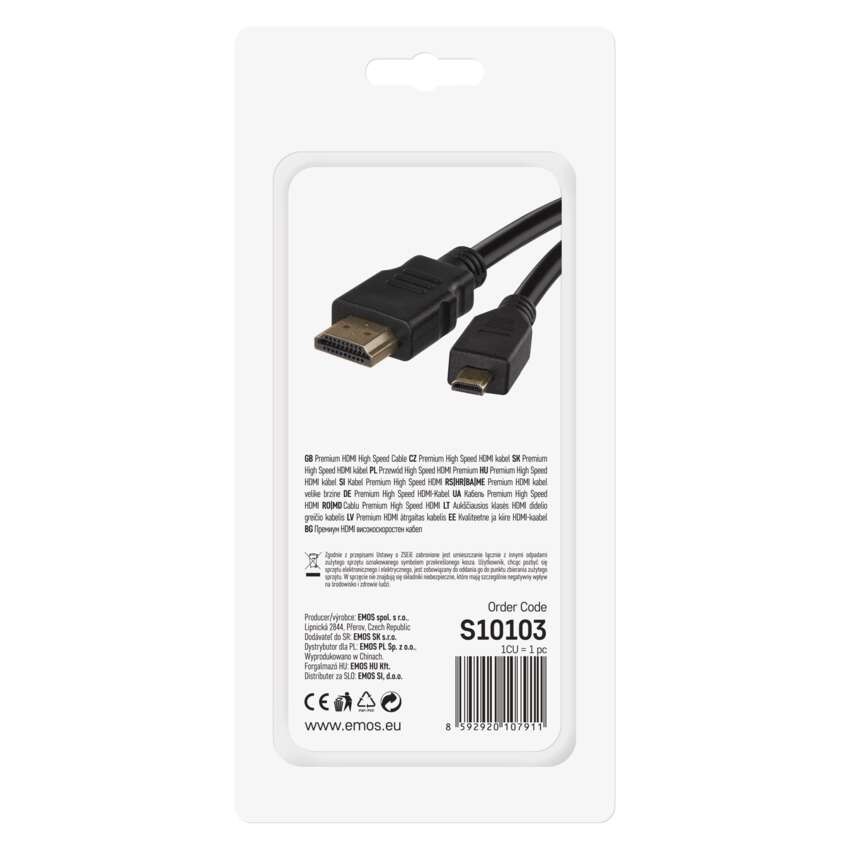 #Didelės spartos HDMI 2.0 kabelis A tipo – D tipo 1,5 m