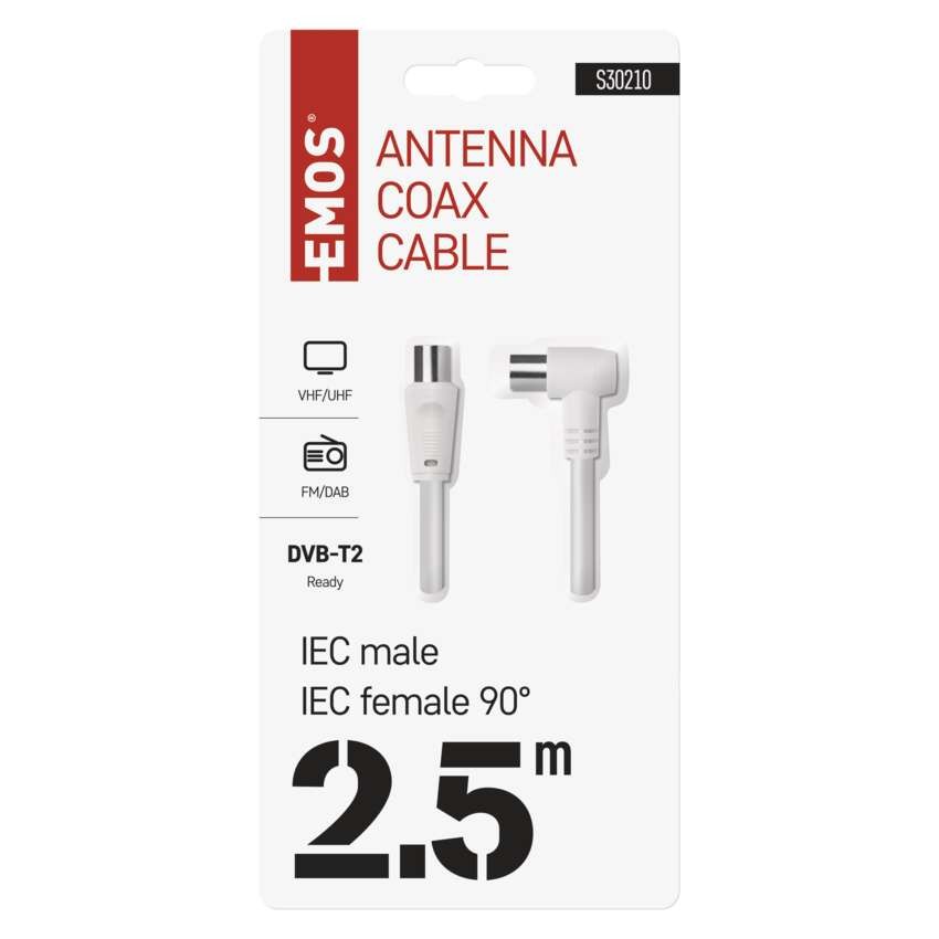 Antennen-Koaxialkabel, geschirmt 2,5m – Winkelstecker