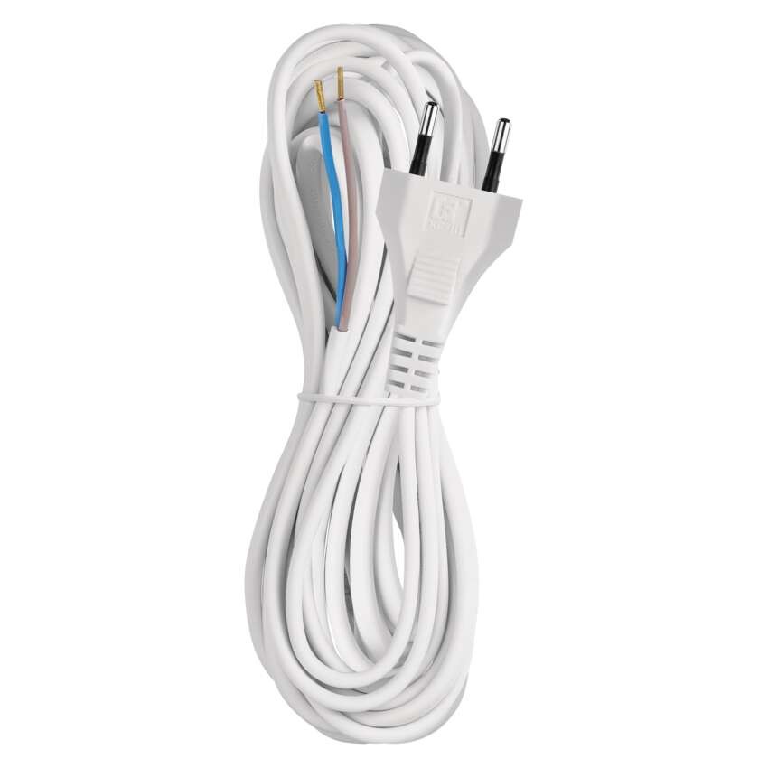 Priključna vrvica PVC 2×0,75mm bela 5M