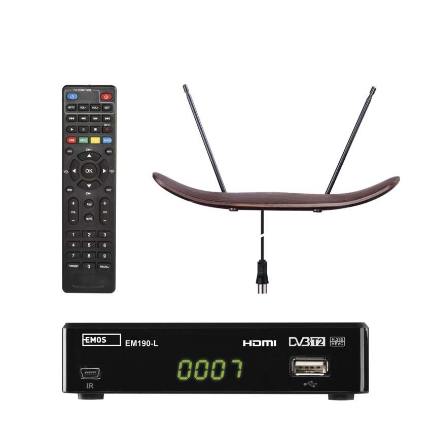 Zestaw dekoder DVB T2 + antena pokojowa EM-9041