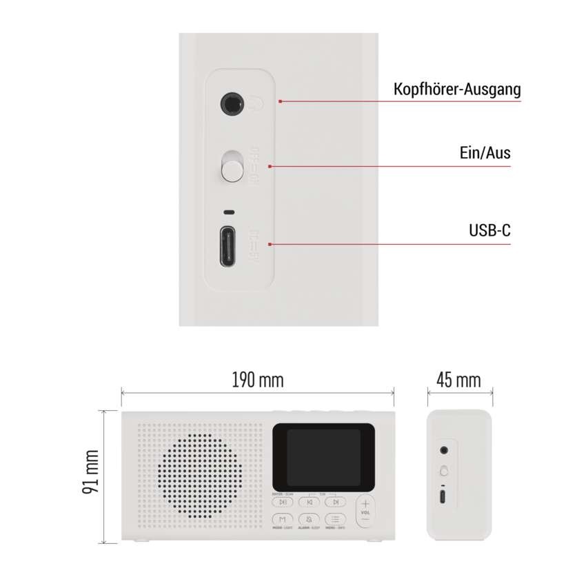 Tragbares Radio mit Bluetooth, DAB / DAB+ / FM, weiß