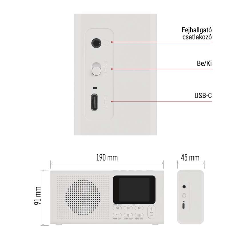Hordozható rádió Bluetooth, DAB / DAB+ / FM, fehér színben