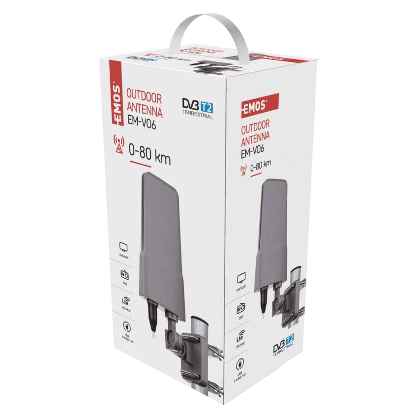 Kültéri antenna EM-VO6, 0–80 km, DVB-T2, DAB, LTE/4G szűrő