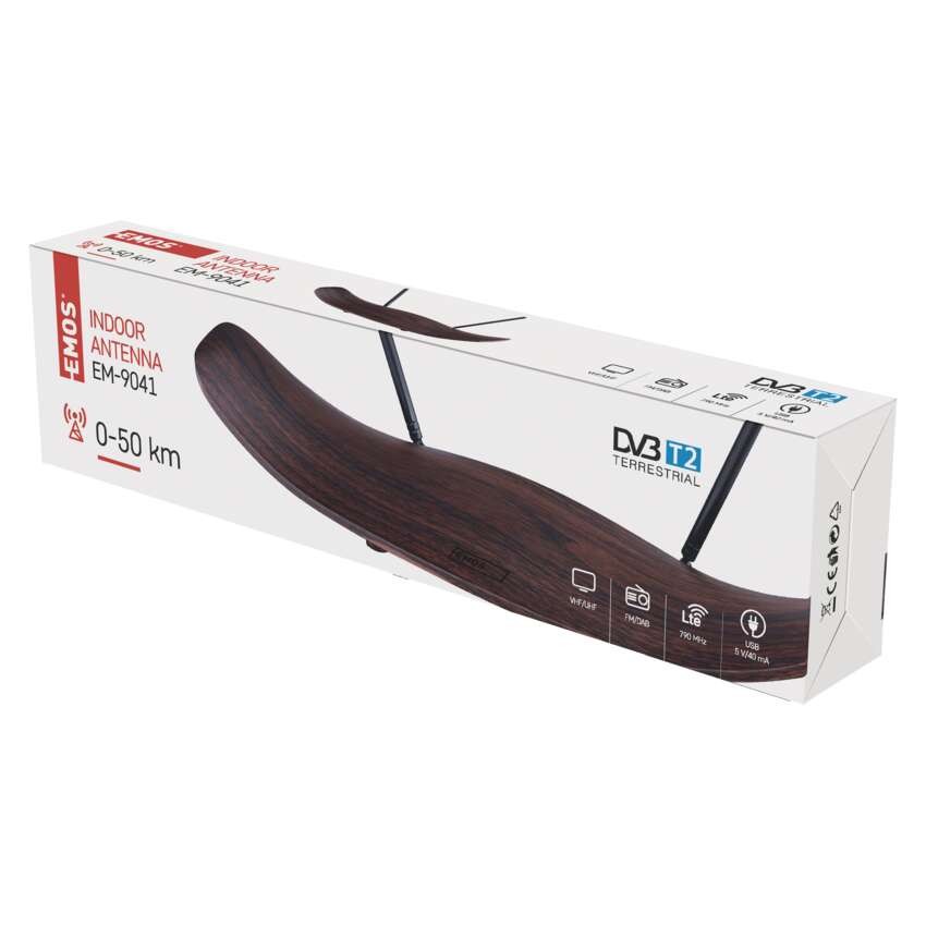 Anténa pokojová EM-9041, 0–50 km, DVB-T2, DAB, FM, filtr LTE/4G