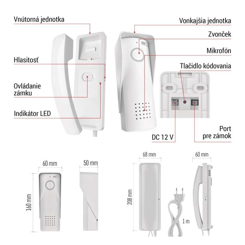 Bezdrôtová sada domáceho audio vrátnika H1088, 1 účastník