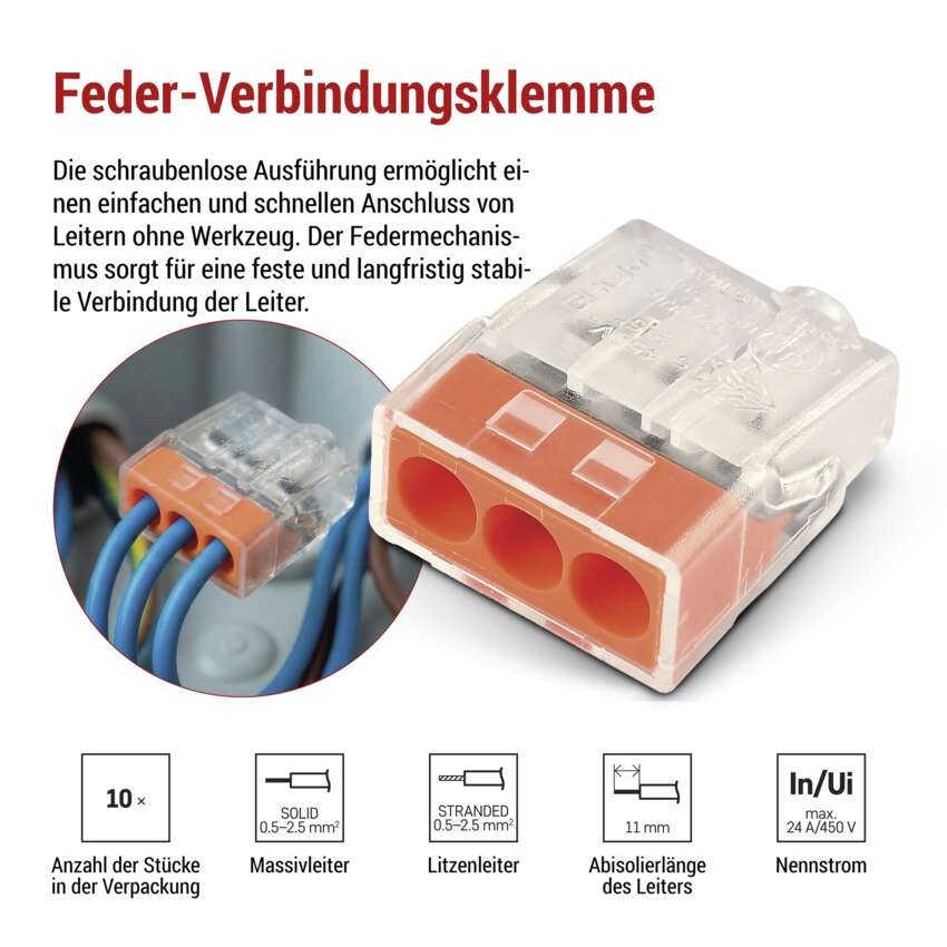Federklemme 3×0,5, 10 Stk