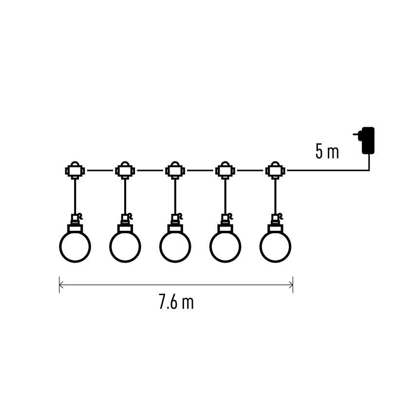 Łańcuch Party 20x 20 LED, przeźroczyste, 7,6m, ciepła biel, IP44