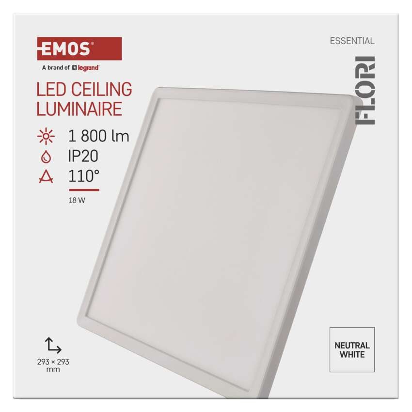 LED šviestuvas FLORI kvadratas, baltas, 18 W, neutralios baltos spalvos