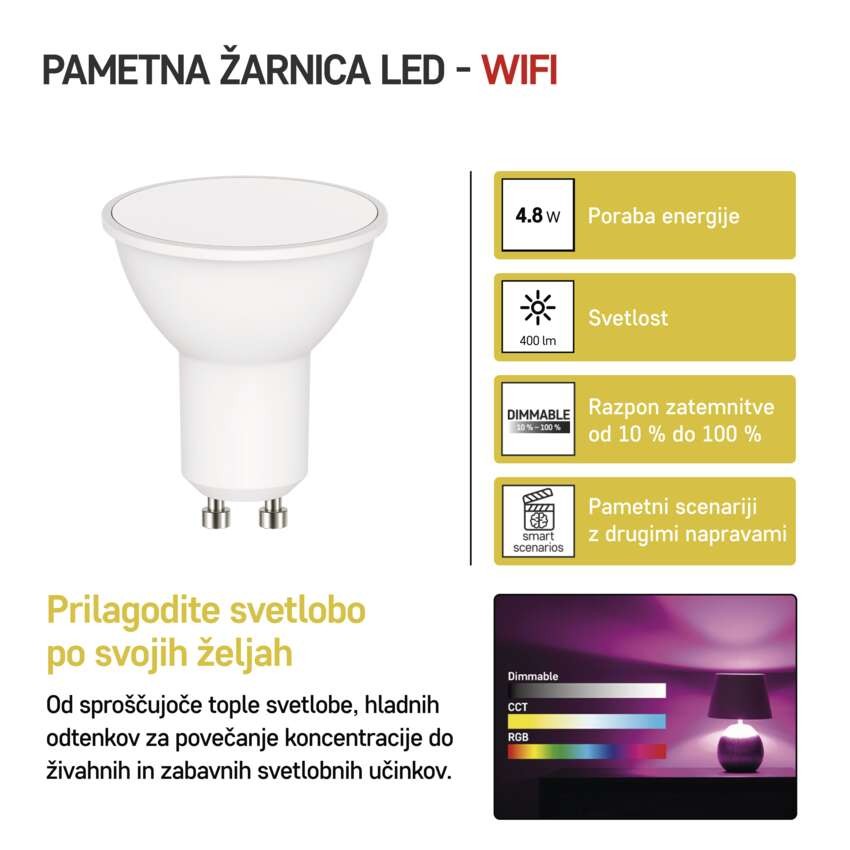 LED žarnica GoSmart MR16 / GU10 / 4,8 W (35 W) / 400 lm / RGB / zatemnilna / WiFi