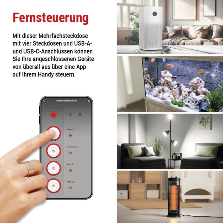 GoSmart Steckdosenleiste + Schalter - 2 m, 4 Steckdosen, USB, weiss-schwarz, PVC, 1,5 mm2
