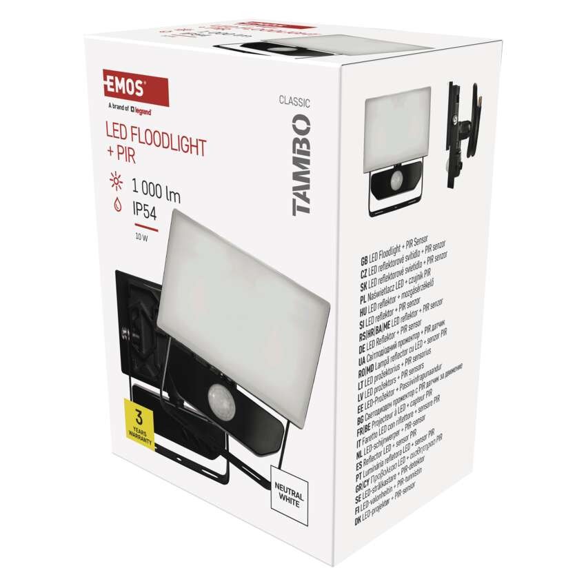 LED prožektors TAMBO ar kustības sensoru, 10 W, 1000 lm, melns