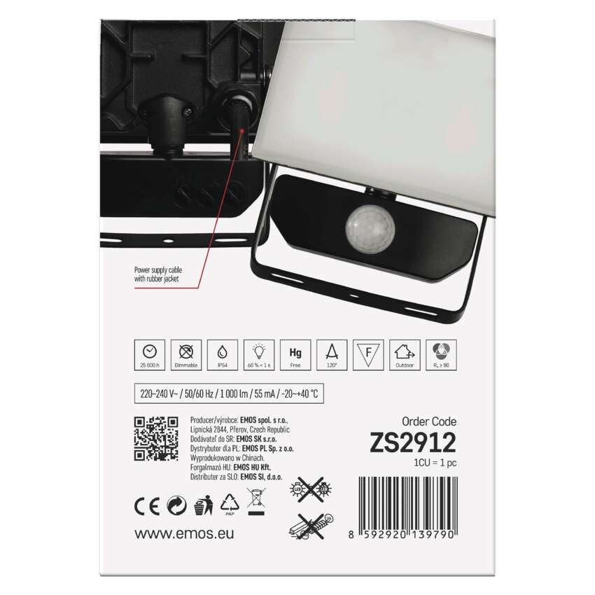 LED prožektors TAMBO ar kustības sensoru, 10 W, 1000 lm, melns