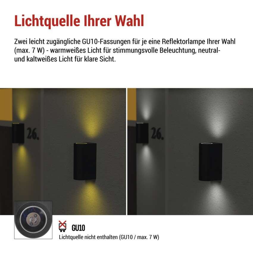 Garten-Wandleuchte OCULUS, 8,8 x 6,7 x 15,3 cm, 2 x GU10, 2× 7W