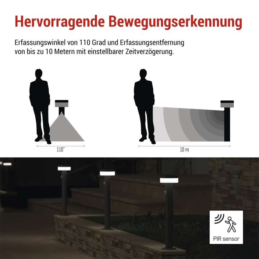LED Solar-Garten-Pollerleuchte TERION mit Dämmerungssensor, 12,5 × 12,5 × 50 cm